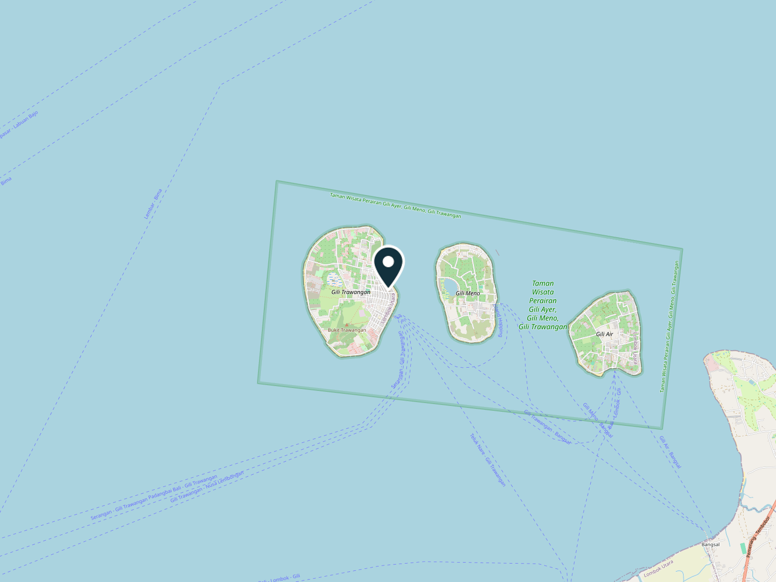 Map showing where Odysseic Divers is in Gili Trawangan